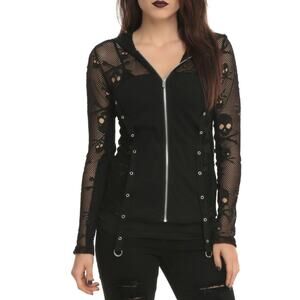 Tripp NYC Lace Skull Zip-Up Hoodie Zip up Goth Emo Hooded Womens Size 0